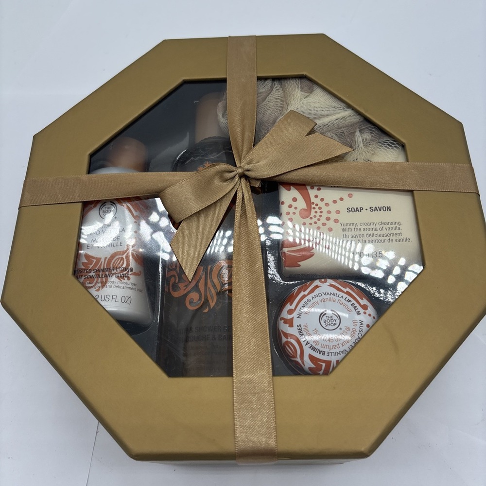 Rare Old Stock, Discontinued The Body Shop Nutmeg/ Vanilla Wrapped 5 Pc Gift Set